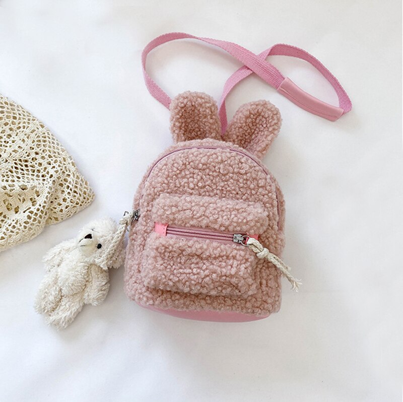 Children's Plush Multi-Functional Kids Backpack Girls Lovely Rabbit Ears Shoulder Bag 3D Cartoon Animal Backpack: rabbit pink