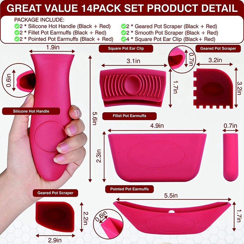 Silicone Handle Holder Heat Resistant Potholder Silicone Pot Handle Sleeve for Cast Iron Skillets Frying Pan Handles
