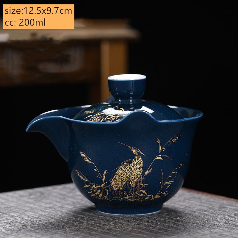 Palace Style Ceramics Tea Tureen Household Classic with Cover Teacup Boutique Handmade Gaiwan Chinese Tea Set Supplies: C2