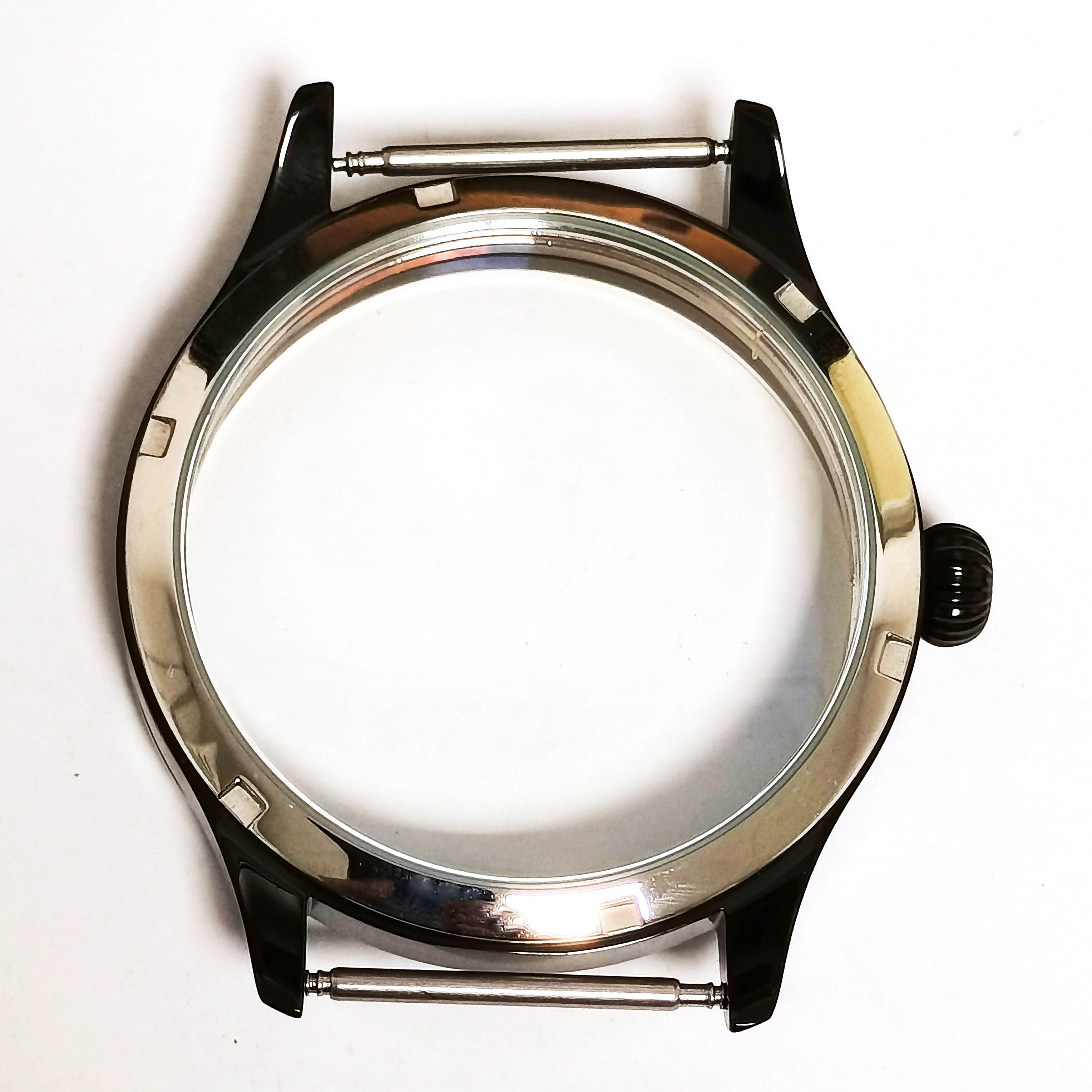 Montre homme partie pour remontage manuel mouvement mouette 3600 Eta 6497 noir boîtier et veilleuse cadran heure aiguille Total