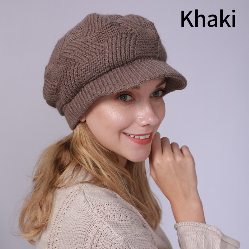 Gorro de punto para mujer, boina de lana de conejo cálida de terciopelo, informal, de , Color sólido, 10 colores, Otoño e Invierno: 1