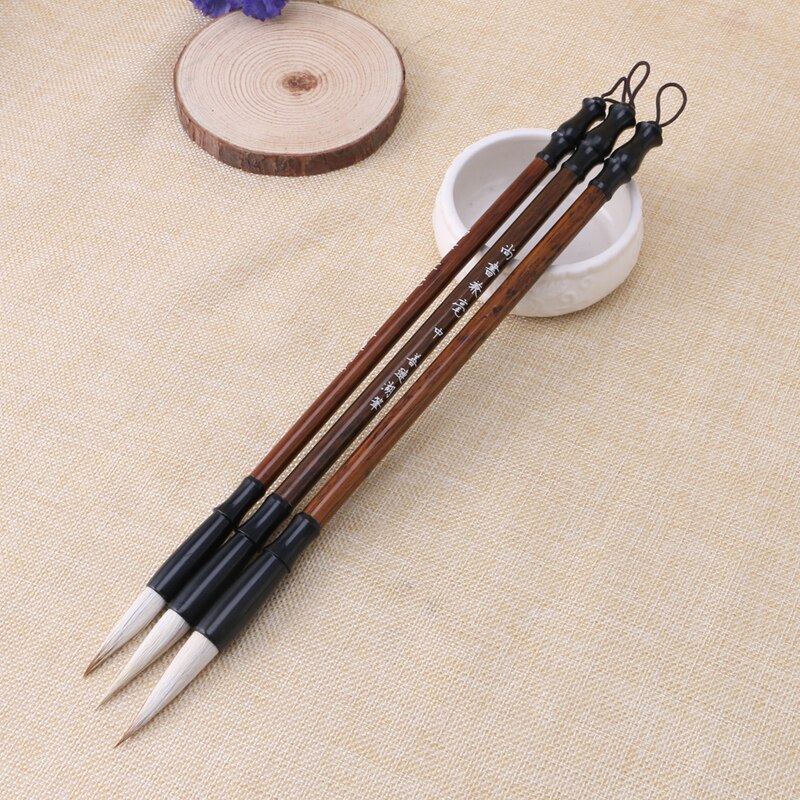 1Pc Chinese Kalligrafie Borstels Pen Wolf Schapen Haar Schrijven Borstel Houten Handvat