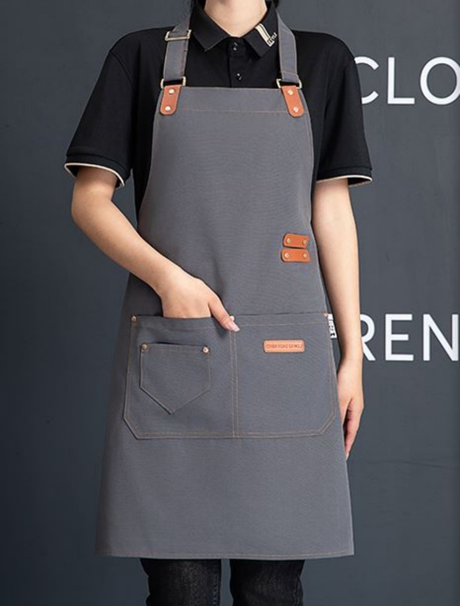 Delantales impermeables de lona para colgar en el cuello para hombres y mujeres, cocina para hornear, limpieza, peluquero, babero para manicura con bolsillos: Gris claro