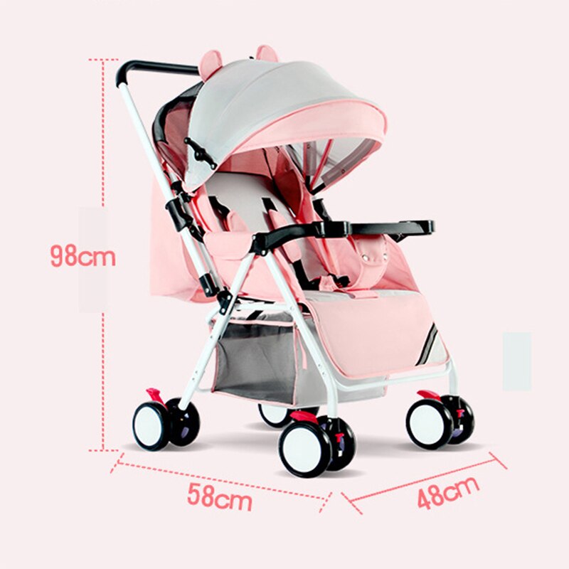 Foldable Baby Stroller Folding Pushchairs Lightweight Wheeled The Pram Portable Children's Trolley Adjustable Toddler Carriage