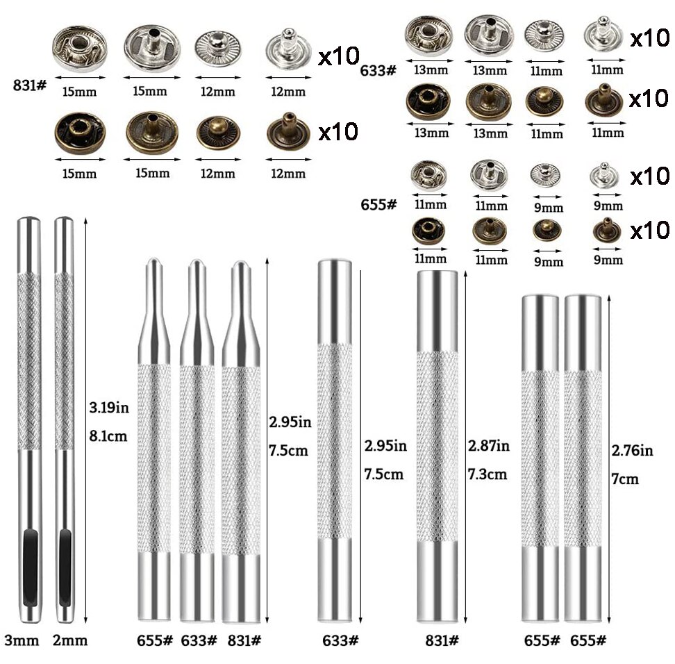 LMDZ Leather Snap Fasteners Kit Metal Button Snaps Press Studs With Installation Tools for Clothing, Leather, Jacket, Jeans Wear