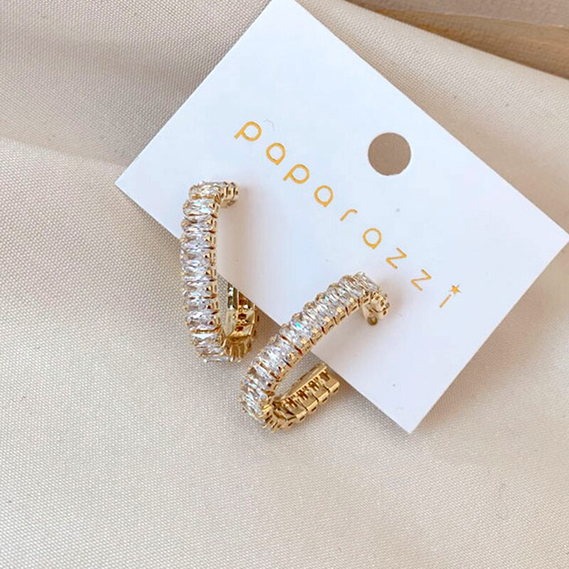 Trendige, exquisit ohrringe mit 14k echten Gold-quadrat-zirkonia-creolen für damen, funkelnder schmuck, aaa-zirkonia ,  s925 silbernadeln: Ursprünglich Titel