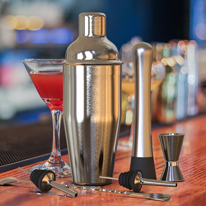 6Pcs Rvs Cocktail Shaker Set 6 Stuk Martini Shaker, Drink Shaker, barman Kit Met Meten Jigger, Menglepel