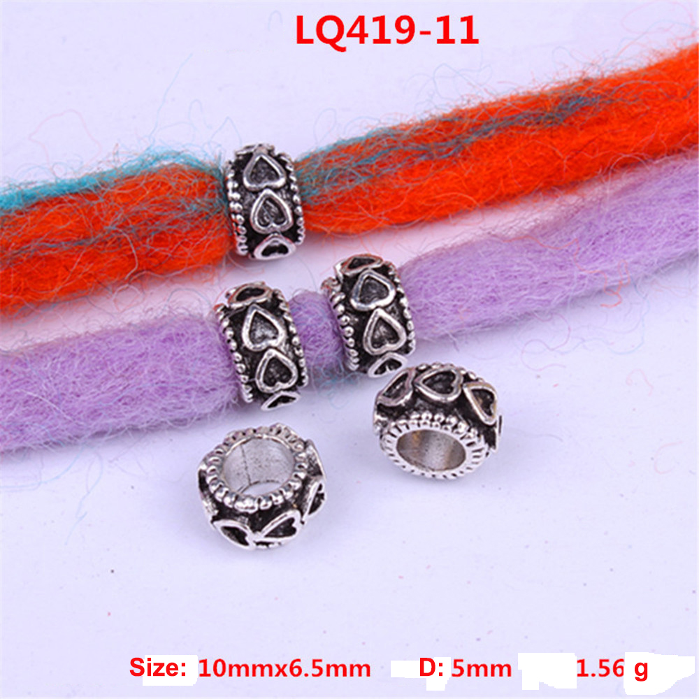 10Stck retro Silber Metall Haar flechten Furcht Dreadlock Bart Perlen Ringe Rohr ca 6mm Innen See Schmuck 15 stil: LQ419-11