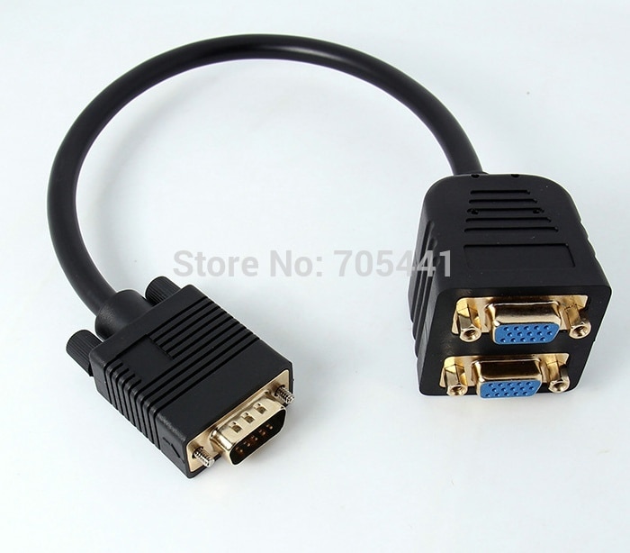 vergulde plug VGA Mannelijk naar 2 VGA Vrouwelijke Adapter Splitter Kabel