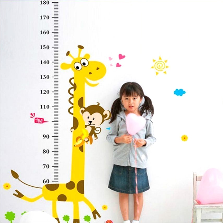Giraffe Aap Cartoon Hoogte Meet Muurstickers Voor Kinderkamer Groeigrafiek Kinderen Slaapkamer Nursery Room Decor Muurtattoo