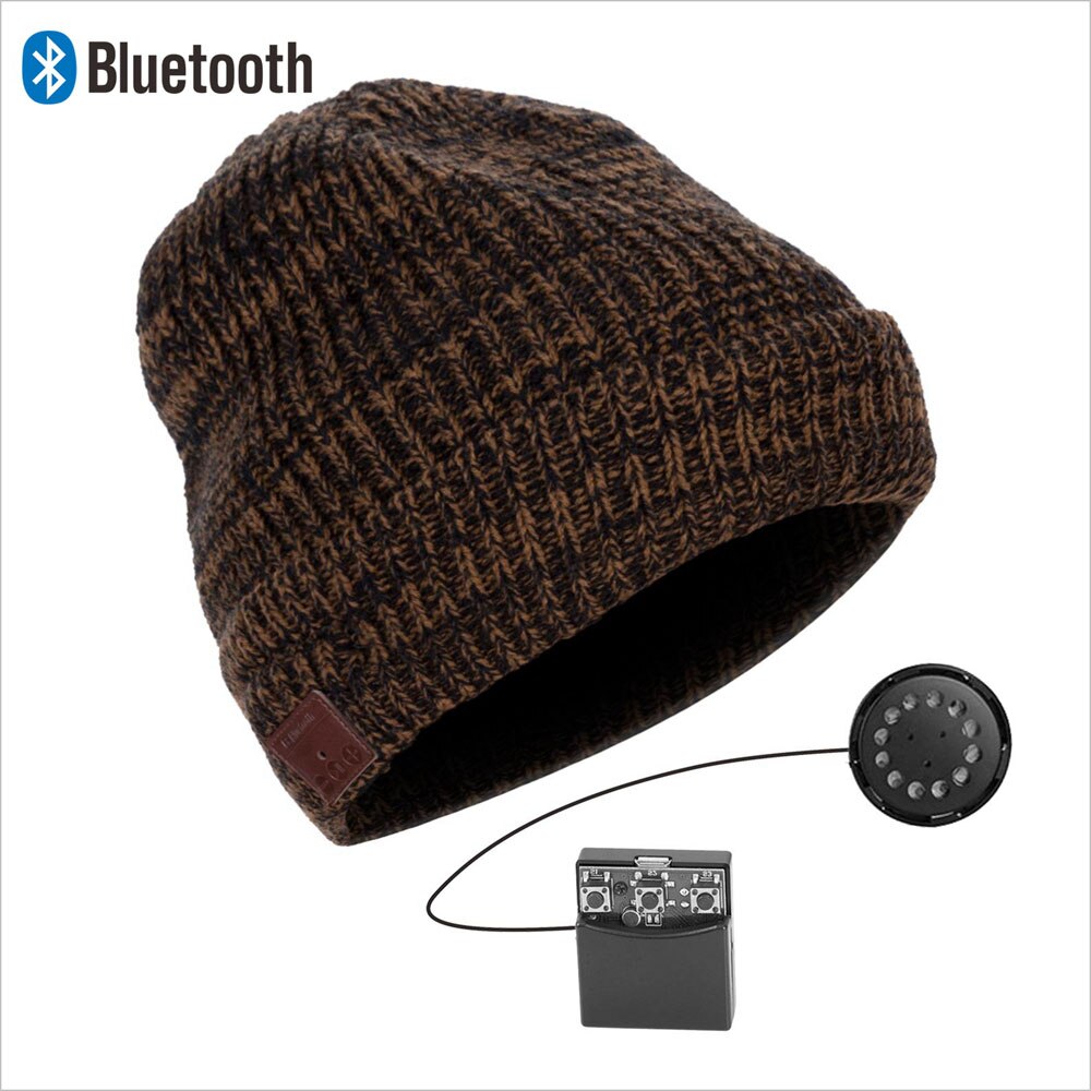 Bonnet Bluetooth stéréo sans fil mains libres | Bonnet tricoté, chapeau d'hiver, chapeau de sport, capuchon lavable, écouteurs musique Audio: 031B-brown