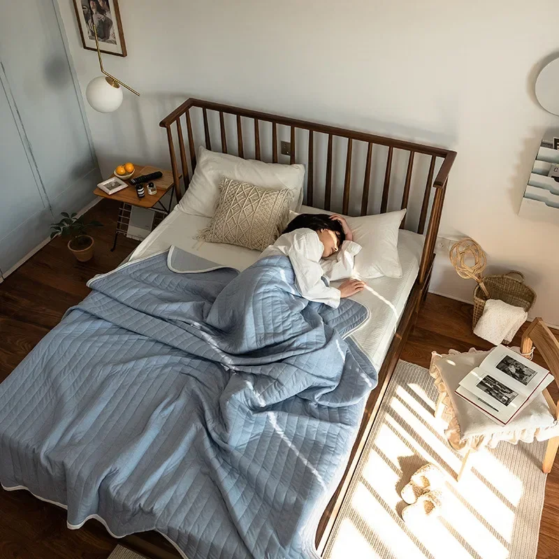 Streifen Baumwolle Sommer decke für Bett weiche haut freundliche Königin Stepp decke für Sommer klimaanlage dünne Bettdecke atmungsaktiv: uns-König / Grün
