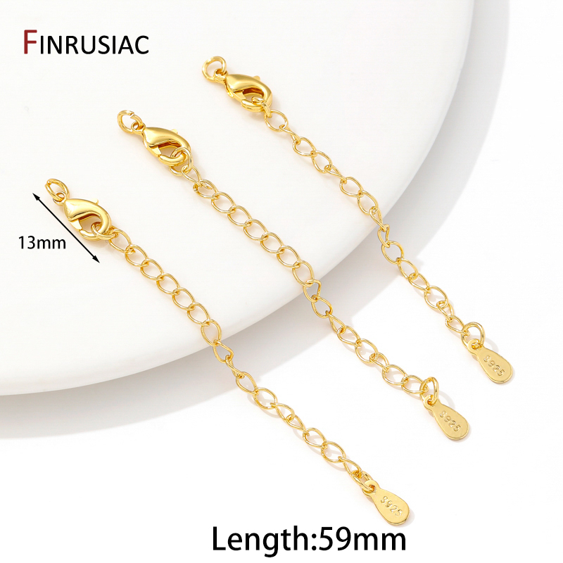 Cadenas de extensión de latón chapado en oro de 18 quilates con cierres de langosta, conector de eslabones, cola de collar, suministros de accesorios de pulsera DIY: 3 XL / Azul cielo