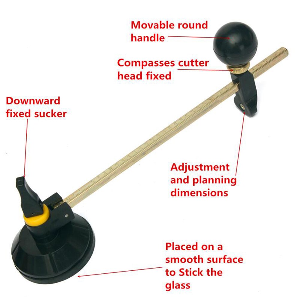 Coupe-verre à 6 roues, 40cm, compas à molette, coupe circulaire avec ventouse circulaire, outils de coupe professionnels, coupe-bouteille en verre
