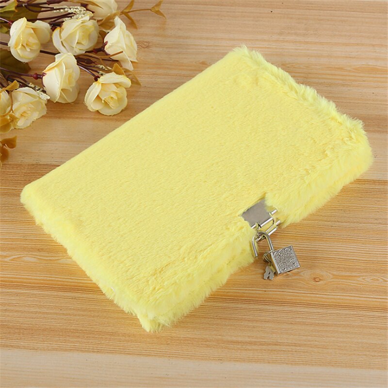 Notepad With Lock Beauriful Student Plush Notebook Cute School Office Soft Diary Girl School 6 Color: yellow