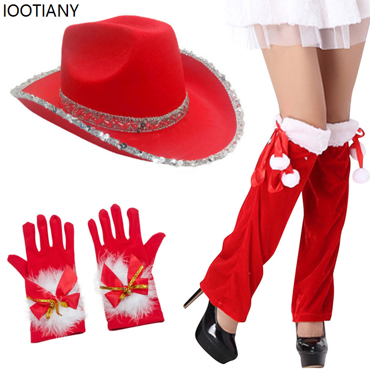 Christmas Element Three-piece Set Autumn Winter Xmas Top Hat Christmas Thickened Warm Hat Circle Headgear Party Dress Up: black