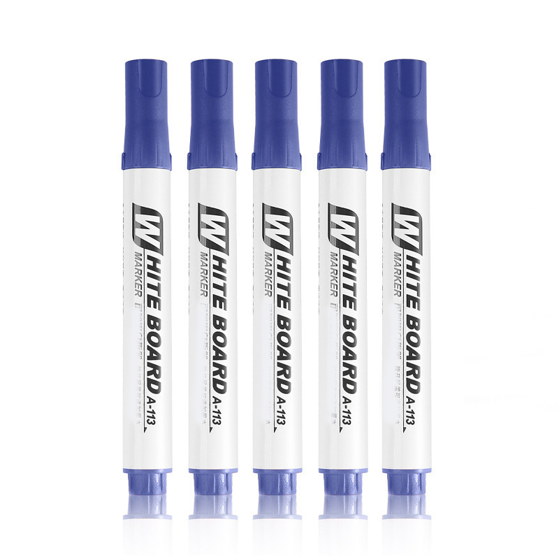 5 Stück schwarzer löschbarer Whiteboard-Stift, verrotten-blauer, leicht abwischbarer Stift mit großem Kopf, Glas-Notizstift mit großer Kapazität, Whiteboard-Markierungsstift: Blau