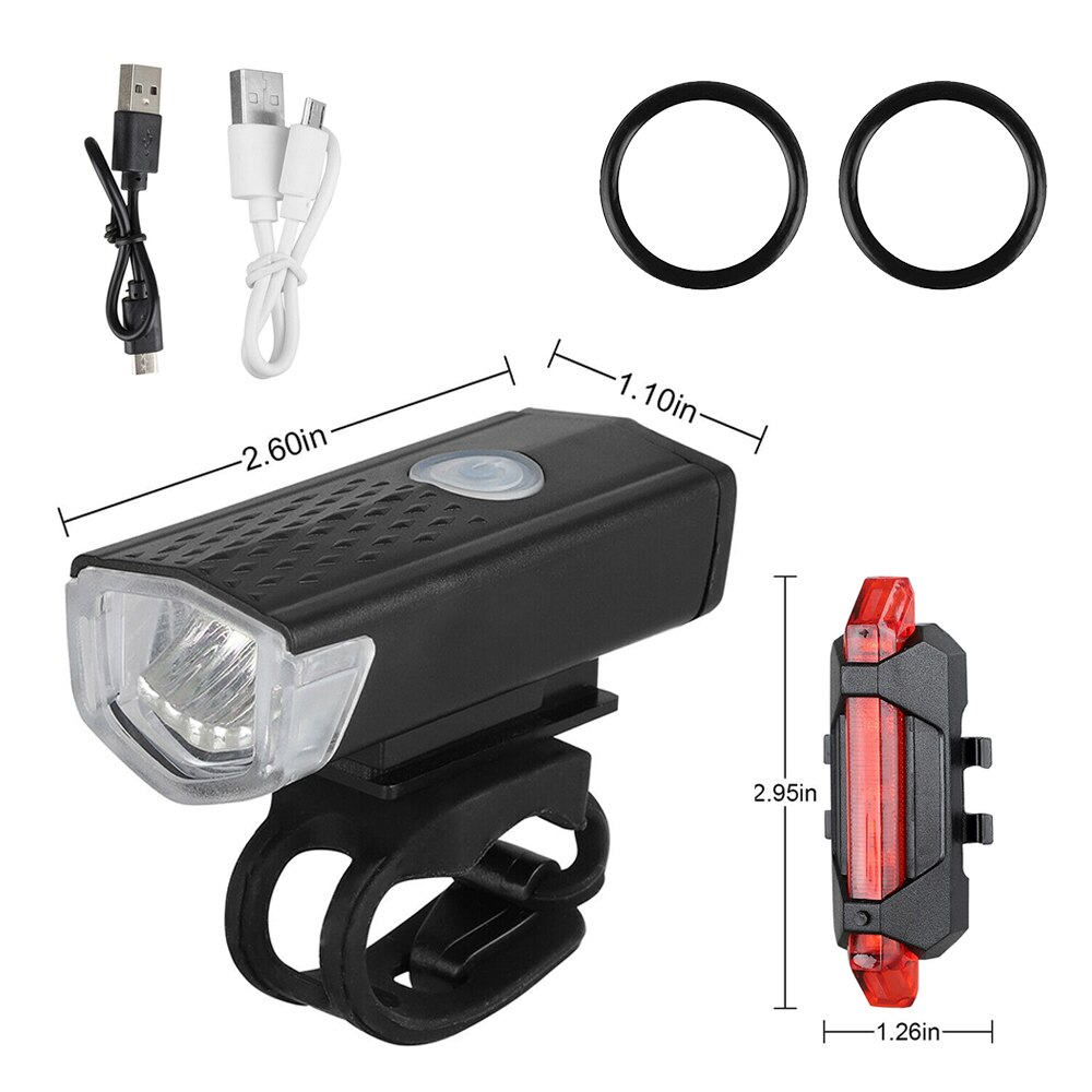 Faro delantero y trasero para bicicleta de montaña, luz LED recargable vía USB, luz de advertencia de seguridad, resistente al agua
