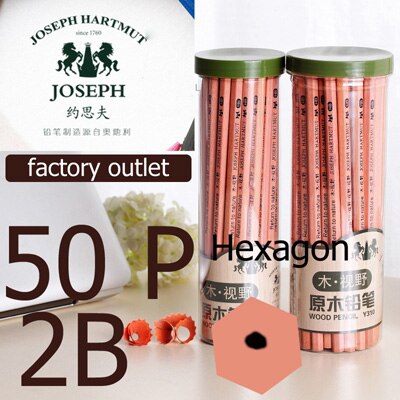 Lápices de madera HB 2B, juego de lápices de dibujo, Centro negro, madera cruda, no tóxico,: 50P-2B-Hexagon