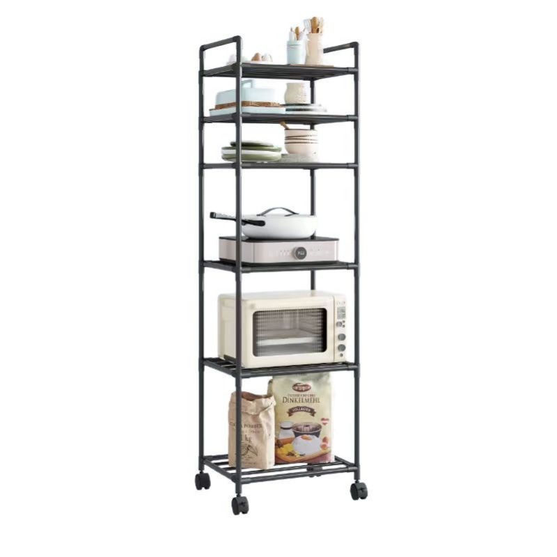 Kitchen multi-layer floor storage rack Household movable storage rack against the wall storage steel frame