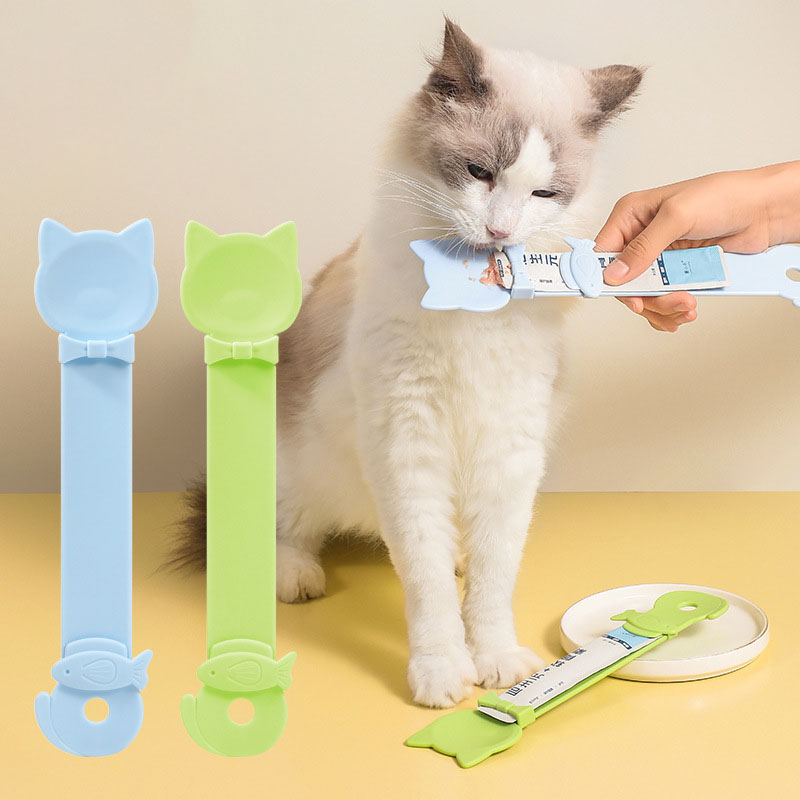 Colher de alimentação para gatos, para alimentos semiríquidos molhados, colheres de apertar para gatos, suprimentos para alimentação de guloseimas e suplementos úmidos