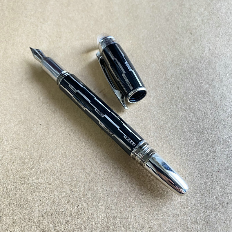 Caneta esferográfica minimalista de metal SW MB Geometria de platina - Rollerball com aderência de borracha Presente de escrita de escritório premium: CÉU AZUL