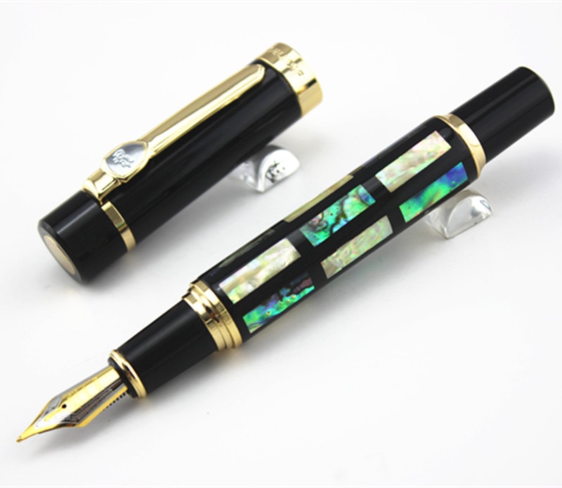 With Real Sea Shell Luxury Fountain Pen Jinhao 650 Black 18kgp Medium Nib Great Wall