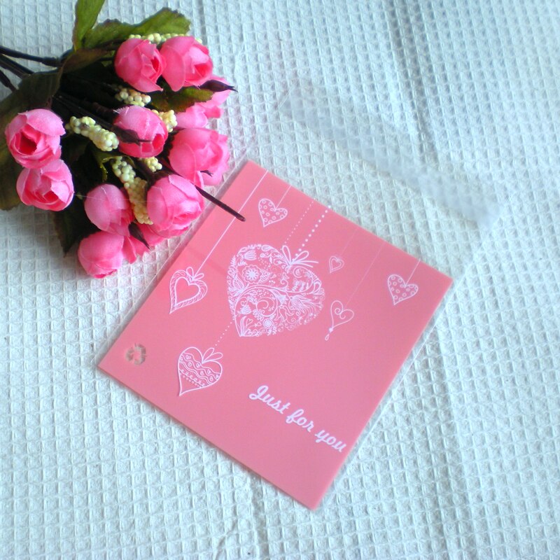 100 st rosa självhäftande plastpåsar för godis-cooike-förpackningspåse återförslutningsbara brevpapperskuvert kontor skolmaterial