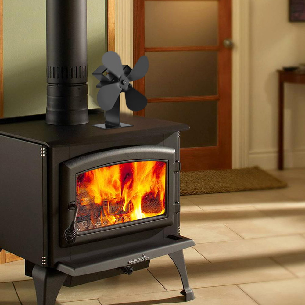 Ventilador de lareira com 4 lâminas, ventilador movido a calor, queimador de madeira, eco amigável, casa silenciosa, distribuição de calor, economia de combustível