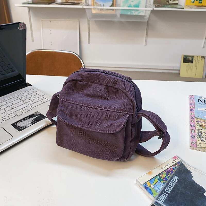 Kleine Portemonnees En Handtassen Japanse Stijl Crossbody Tassen Voor Vrouwen Luxe Canvas Tas Met Rits En Zak: Purple