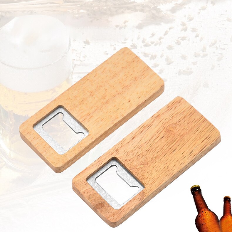 8 Pack Wood Beer Bottle Opener Wooden Handle Corkscrew Stainless Steel Square Openers Bar Kitchen Accessories Party