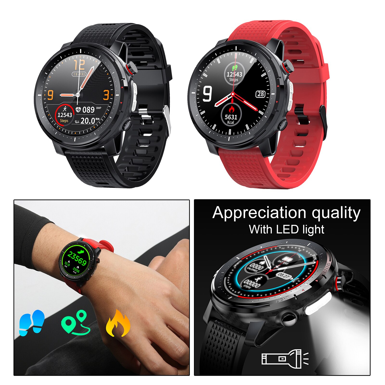 L15 Smart watch Blood pressure monitor IP68 Waterproof Fitness Tracker