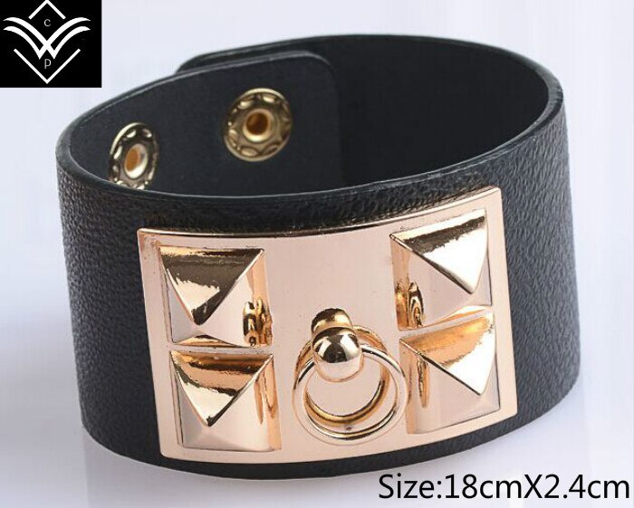 Moda de Metal rebite pulseira de couro