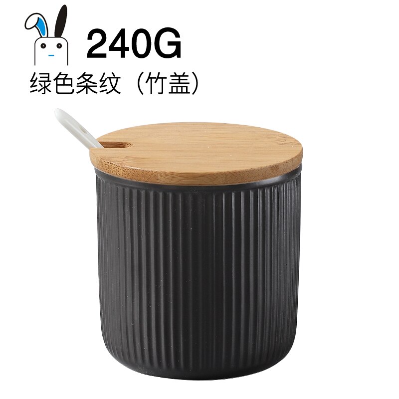 Single Pot Single Tank Ceramic Seasoning Jar Salt Shaker Oiler Kitchen Supplies Chinese Household Seasoning Box with Spoon Lid: Black