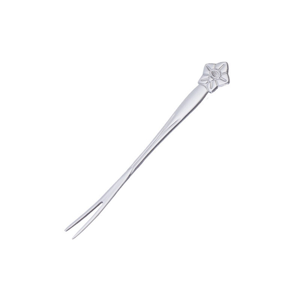 Tenedor de fruta de dos dientes de acero inoxidable forma de flor tarta postre tenedor suministros accesorios de vajilla de cocina: Silver 4