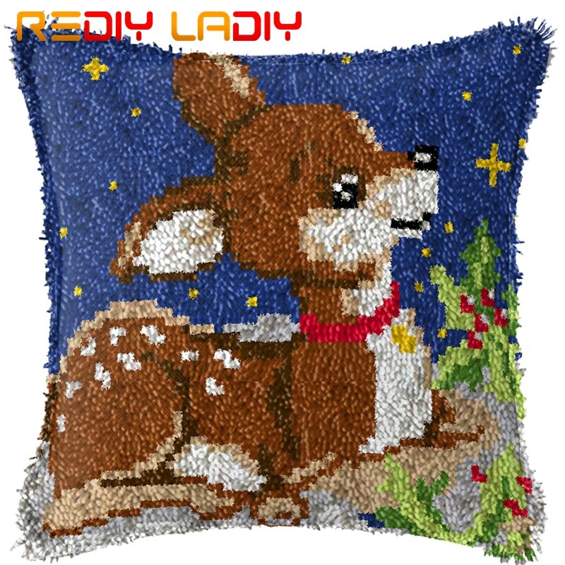 Latch Hook Kit Make Your Own Cushion Animals Wolf Pre-Printed Canvas Crochet Pillow Case Latch Hook Cushion Cover Hobby &amp; Crafts: BZ510
