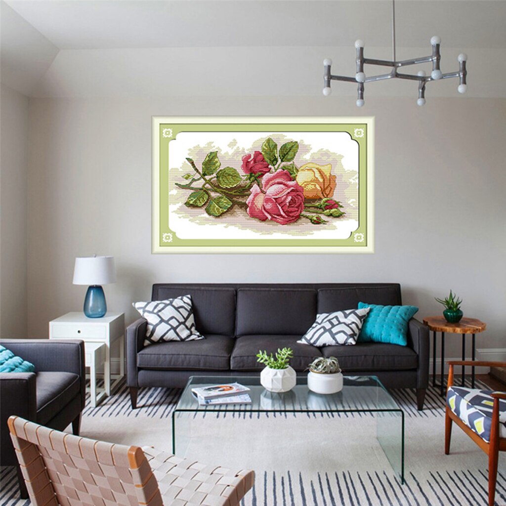 Counted Cross Stitch Kits - Blank 14CT Fabric with Rose Pattern Colors Chart