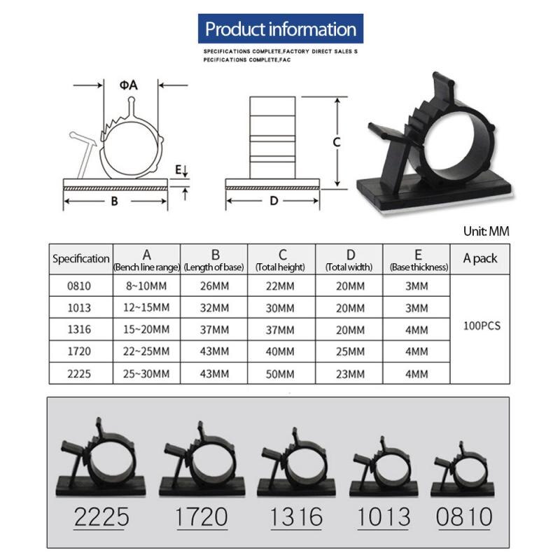 100pcs Self-adhesive Car Wire Clip Fixer Holder Cable Holder Rectangle Plastic Mount Clamp Network Office Cable Home Supplies