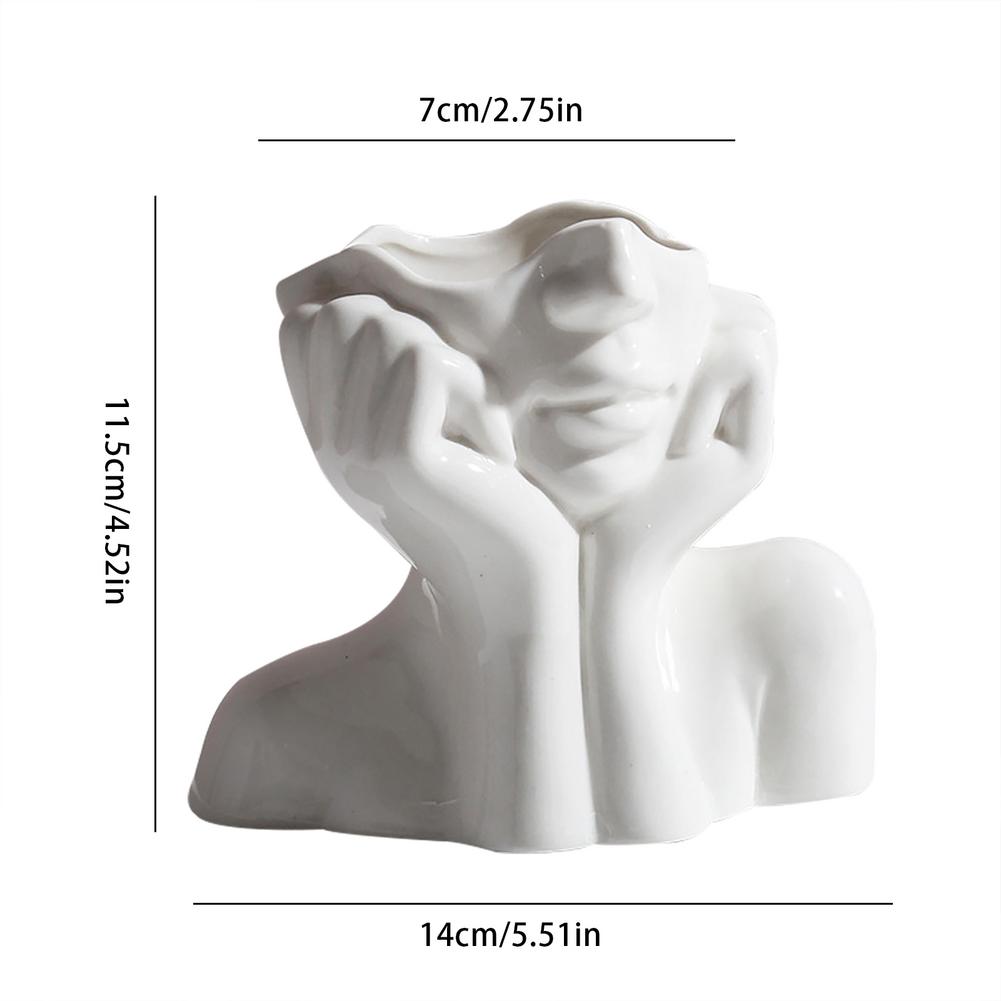 Ceramic Human Face Flower Vase Art Creatrive Sculpture Human Head Abstract Plant Flower Pot Home Decor Arrangement: A