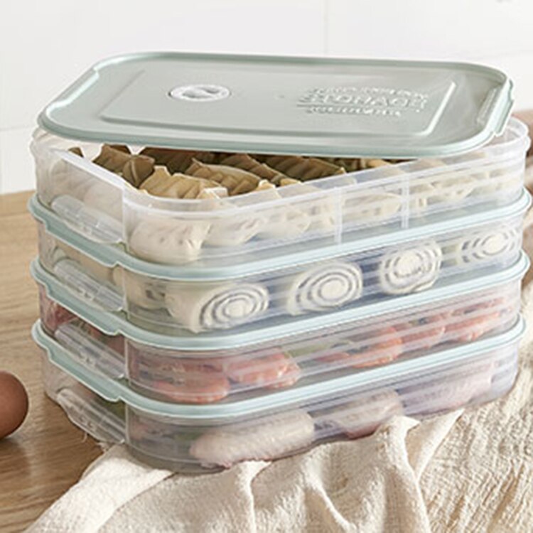 4 Layer Plastic Dumpling Storage Box Refrigerator freeze Dumpling Tray Household Food Crisper Storage Container