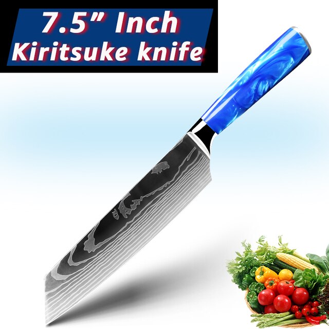 Kitchen Chef Knife Santoku Japanese Knife 7CR17 High Carbon Stainless Steel Damascus Drawing Meat Vegetable Knives: 7.5inch Kiritsuke