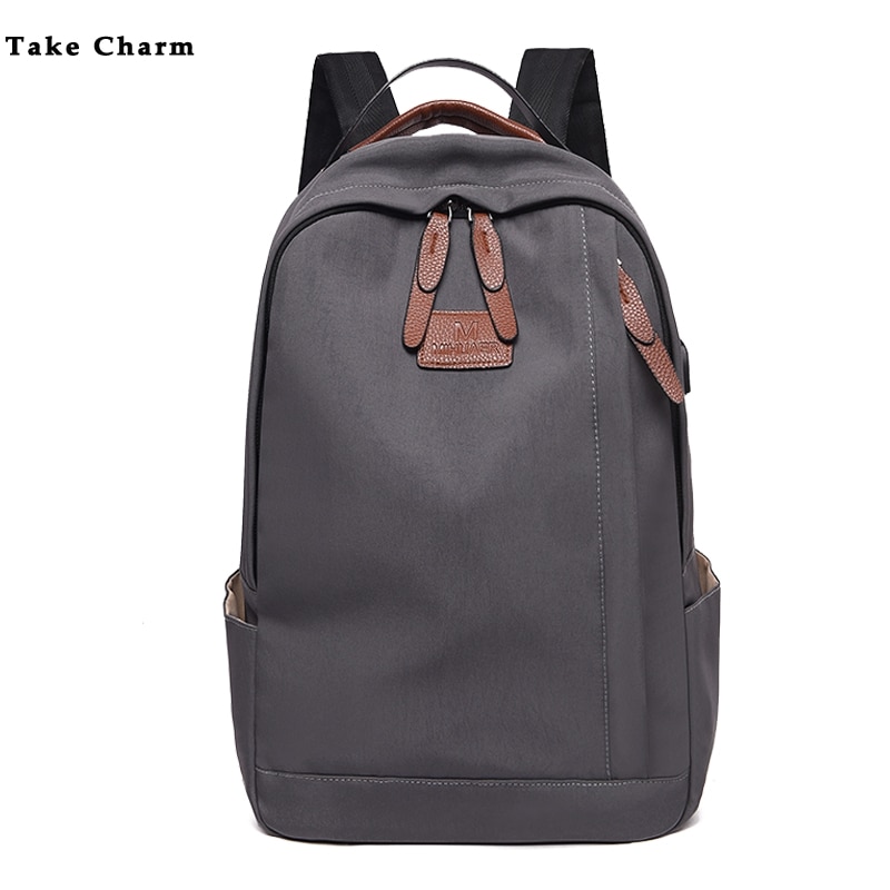 Oxford Tuch Wasserdicht männer lässig Rucksack Einfache Feste Farbe USB Ladung Laptop Tasche Täglichen Arbeit Rucksack Schwarz Grau