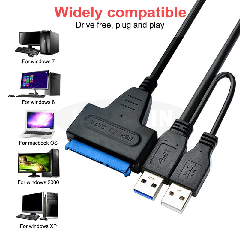 Dual USB Sata Cable USB To Sata Adapter Suport 2.5 or 3.5 Inch External SSD HDD Hard Drive Sata Cable Sata USB 3.0 Adapter