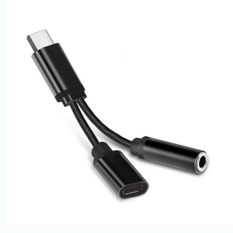 Weave 2 in 1 Type C Splitter Adaptateur Audio Cable Type C to 3.5mm Jack Aux Earphone Call Music Charging Adapter Cable: Black