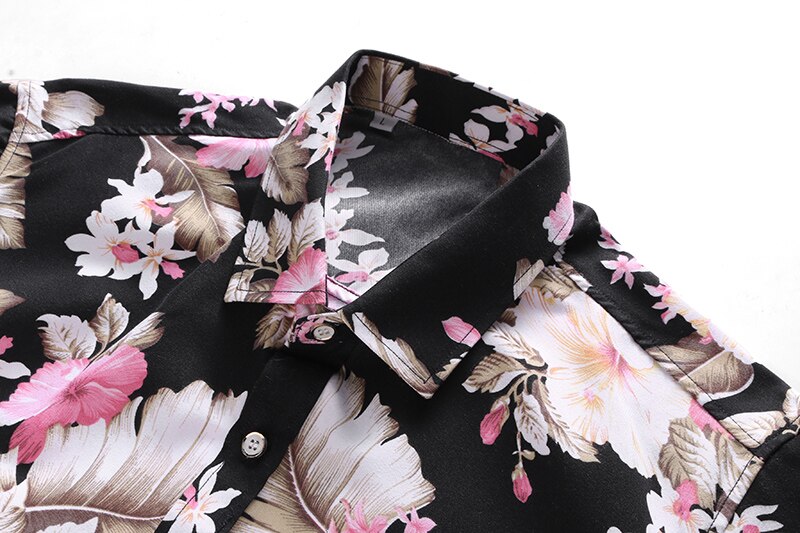 Camisas hawaianas de manga corta para hombre, camisas negras ajustadas con estampado floral de talla grande 7XL, para vacaciones, , Hip hop, informal, de verano,