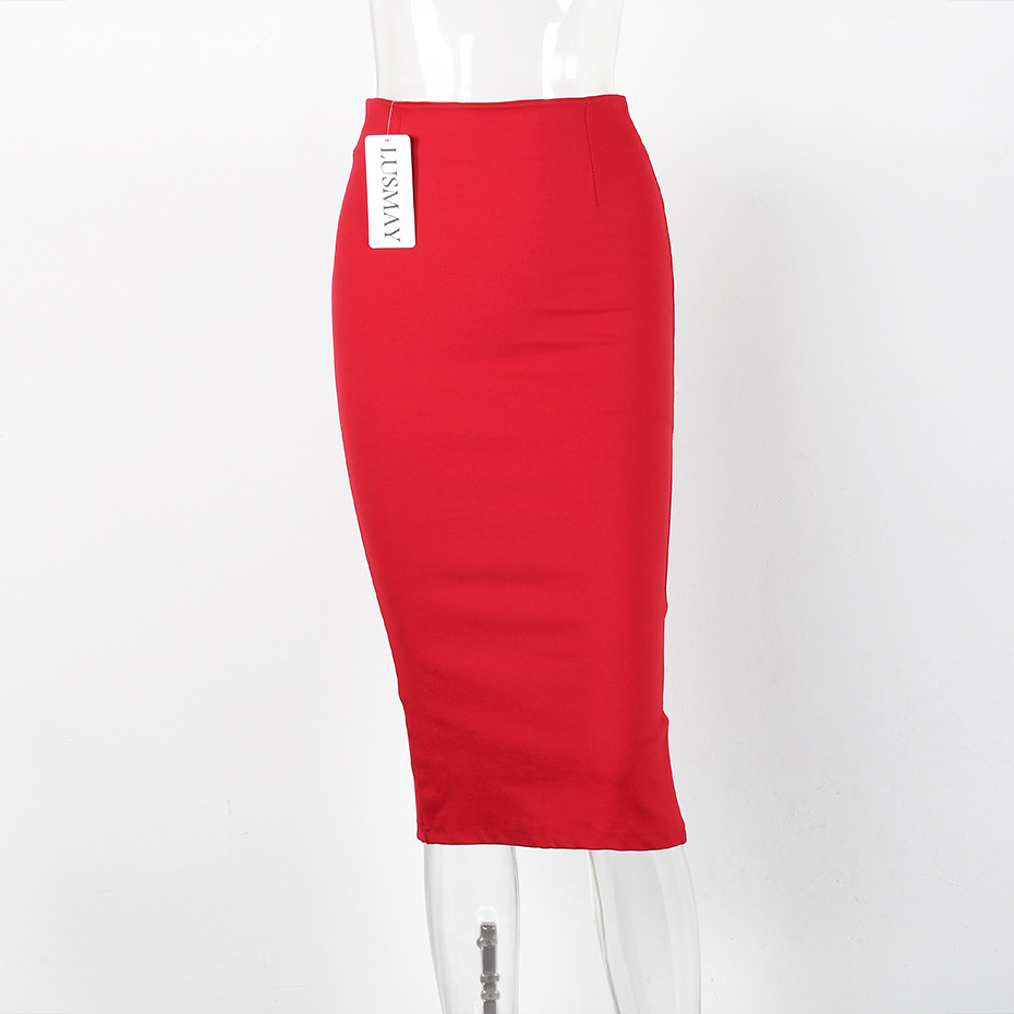 Hög midja pennkjol plus size tight bodycon dam midikjol röd svart slits kjol dam jupe femme s  - 5xl: Röd / 5xl