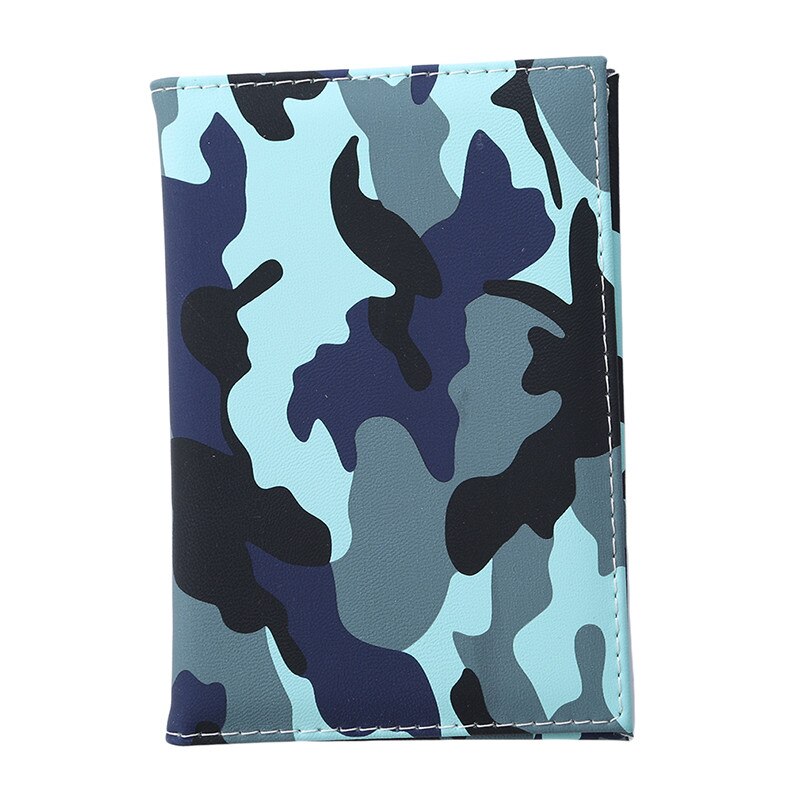 Camouflageprint rejsepasholder unisex visitkortholder læder pascover pakke billetkortholder mujer: Himmelblå