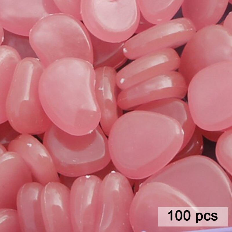 Piedra de guijarro que emite luz, 100 piezas, ornamento para paisajismo, piedra luminosa noctilucente, decoración para estanque de peces, acuario: Rosa