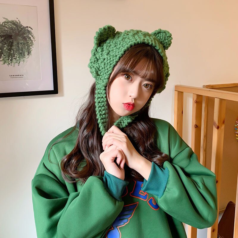 22 farben Frosch Hütte Mützen Gestrickte Winter Hütte Solide Hüfte-hüpfen Skullies Hütte Kappe Zubehör Warme Winter SchöNe weihnachten M026