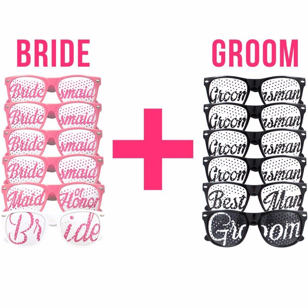 12 Stks/partij Wedding Party Zonnebril Maskers Team Bruidegom Bruid Bruidsmeisje Bril Bruiloft Bridal Bachelorette Vrijgezellenfeest Decoraties